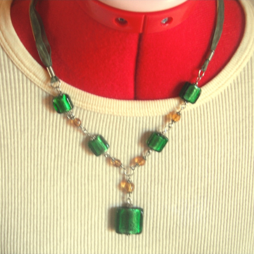 Green & Gold Beaded Necklace